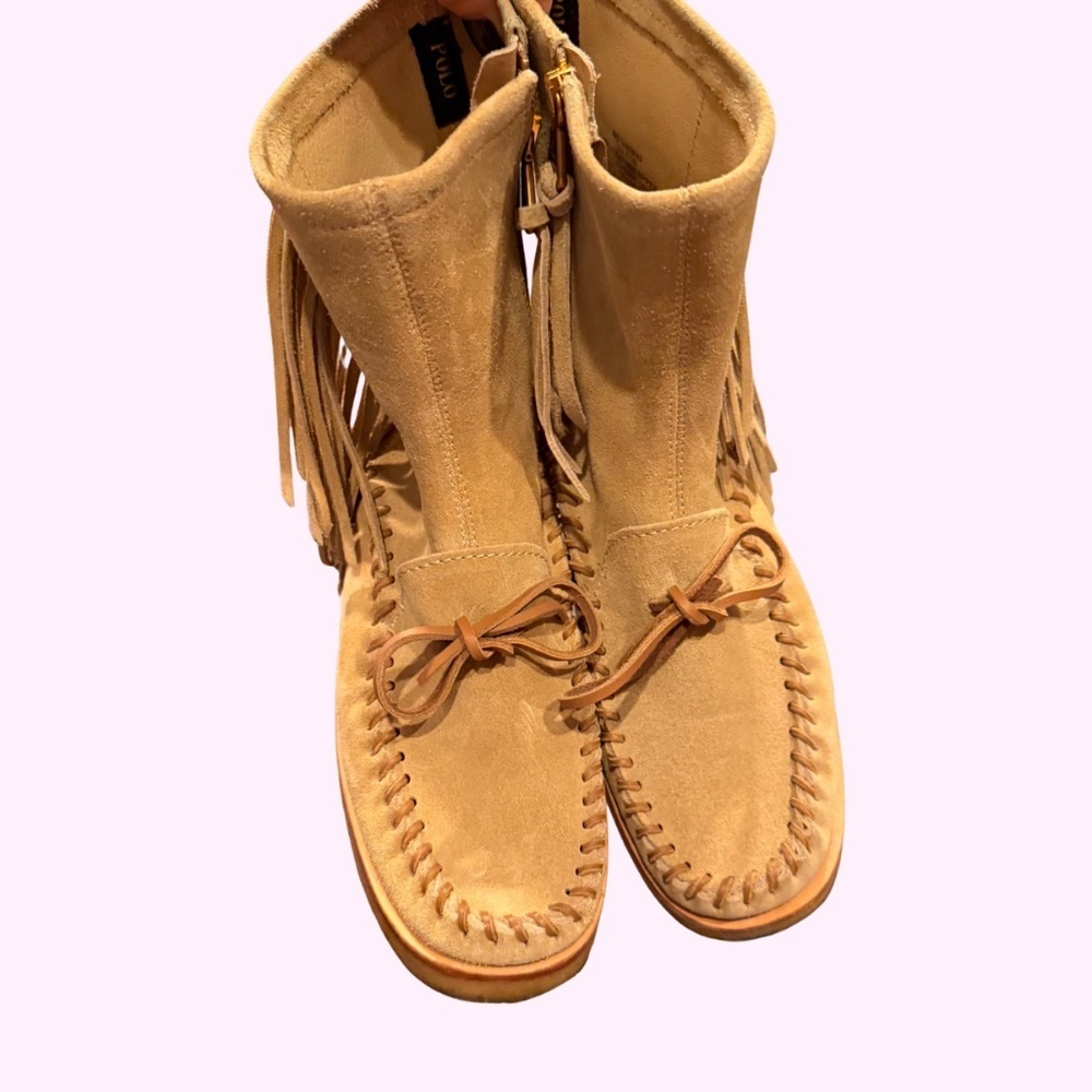 Polo Ralph Lauren Boho Channing Womens Western Fringe Moccasin Boots Size 8.5 - Picture 3 of 6